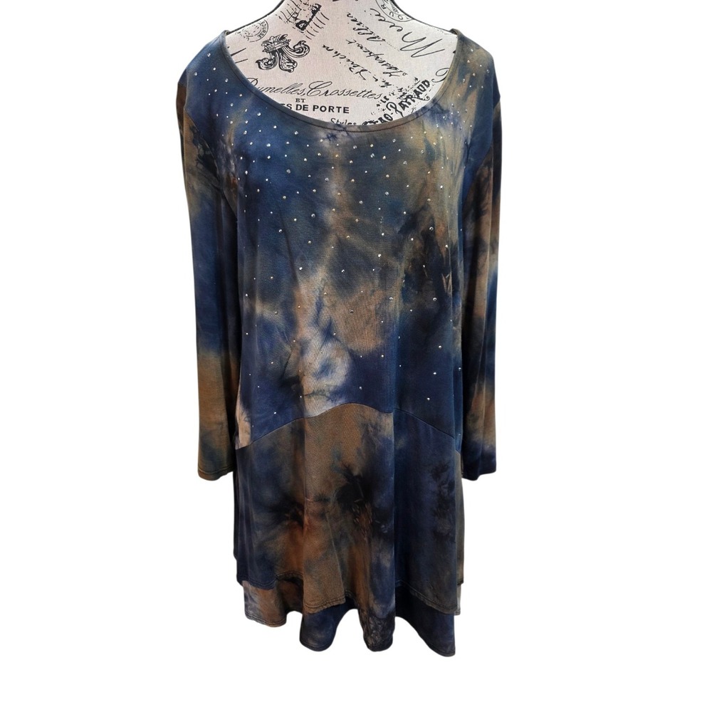 CAL STYLE Dress Large L Tie Dye Rhinestone Embellished Rayon Spandex Made USA